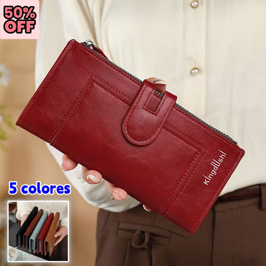 30%OFF 💰Cartera vintage de piel auténtica con doble cremallera y ranura para múltiples tarjetas para mujer