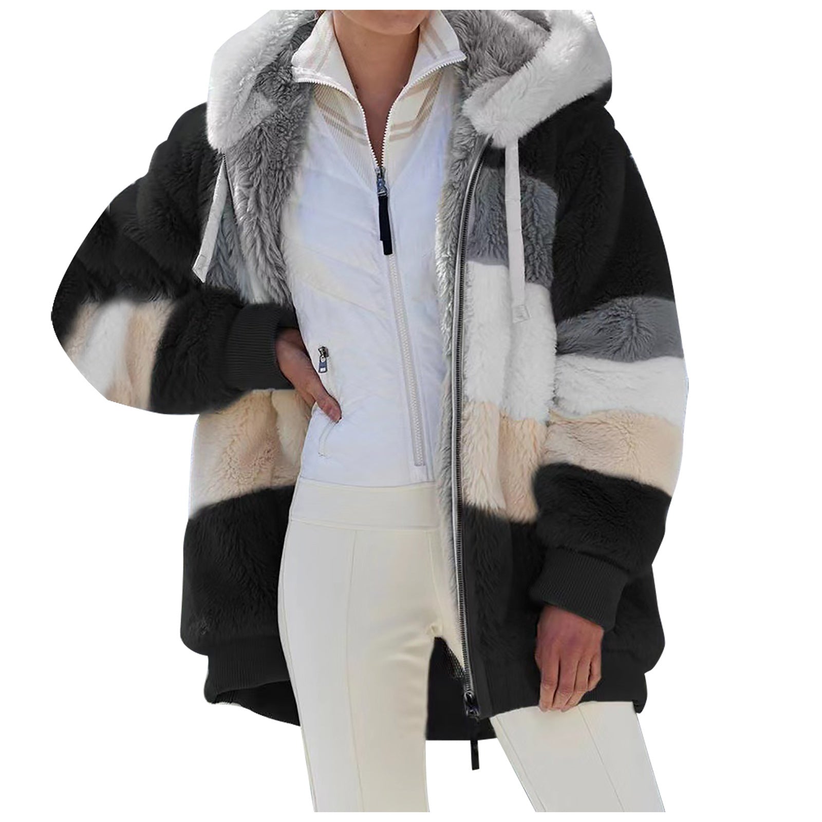 ☃️Oferta limitada, 35% de descuento❄️【S-5XL】Nueva chaqueta de invierno para mujer 2025, gruesa con franjas de felpa