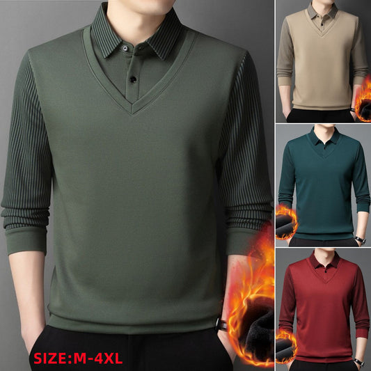 49%OFF👔[M-4XL]Suéter de dos piezas de chenilla sintética para hombre con terciopelo y engrosamiento para mantener el calor
